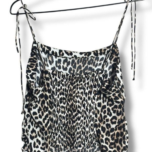 H&M NWT Tie Strap Rouched Back Light Beige/Leopard Print Draped Camisole Top - Picture 14 of 15